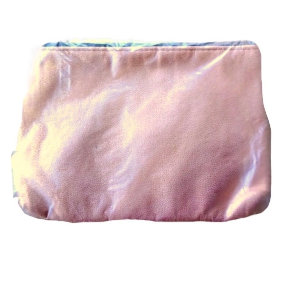 Lancôme New Cosmetic Pouch Shimmering Pink Faux Suede Zip Top Black Lining